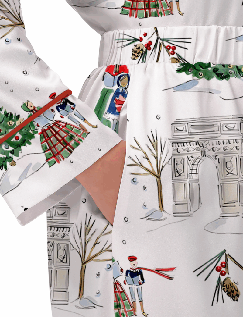 Watercolor Christmas Silk Satin Pajama Set For Women