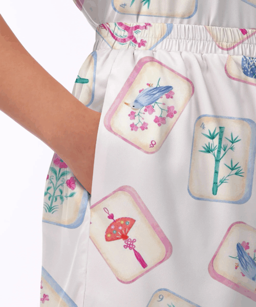 Watercolor Mahjong Silk Satin Pajama Set For Women