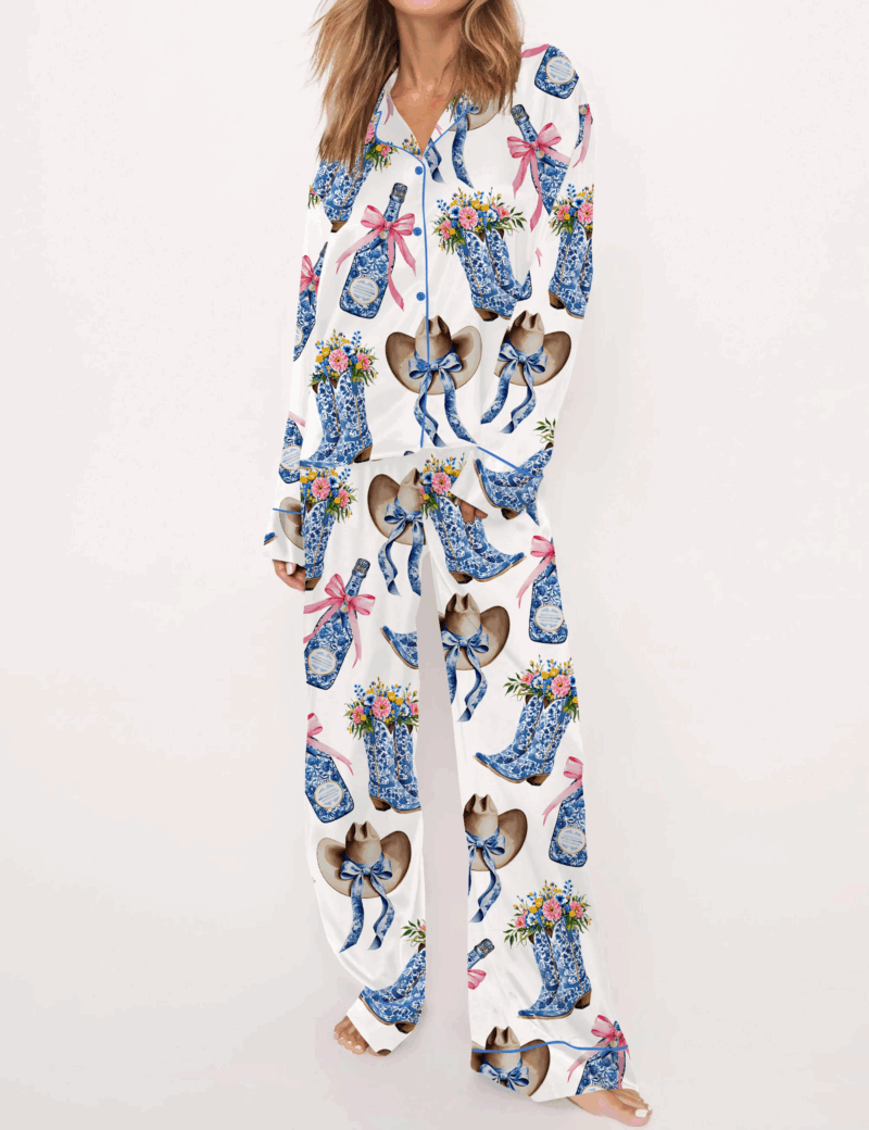 Western Coastal Cowgirl Silk Satin Pajama Set For Women