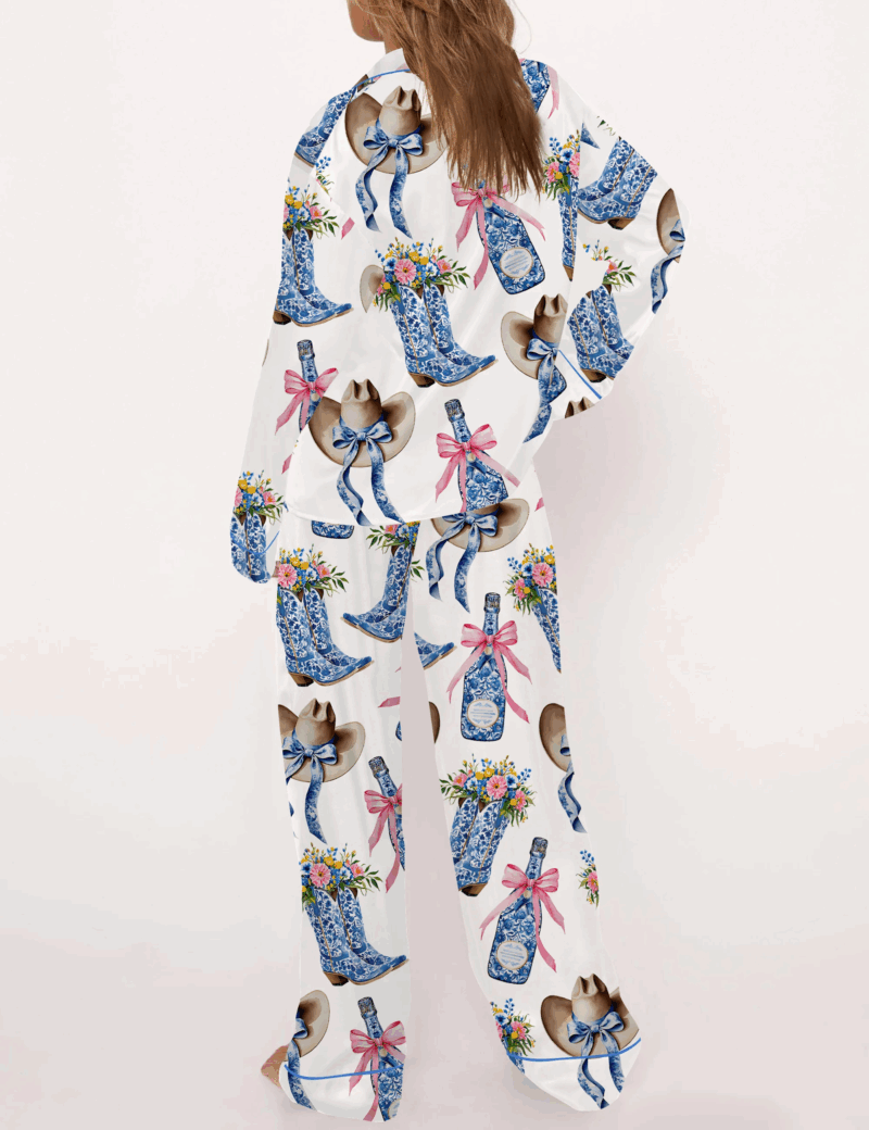 Western Coastal Cowgirl Silk Satin Pajama Set For Women