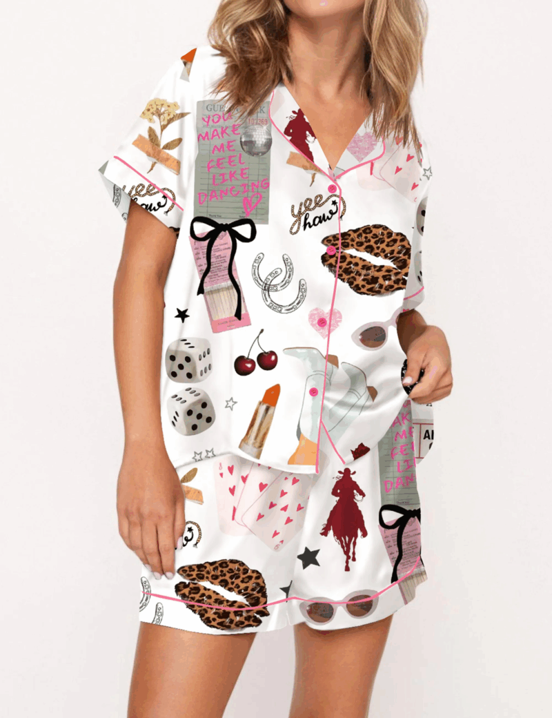 Western Cowgirl Glam Silk Satin Pajama Set For Women