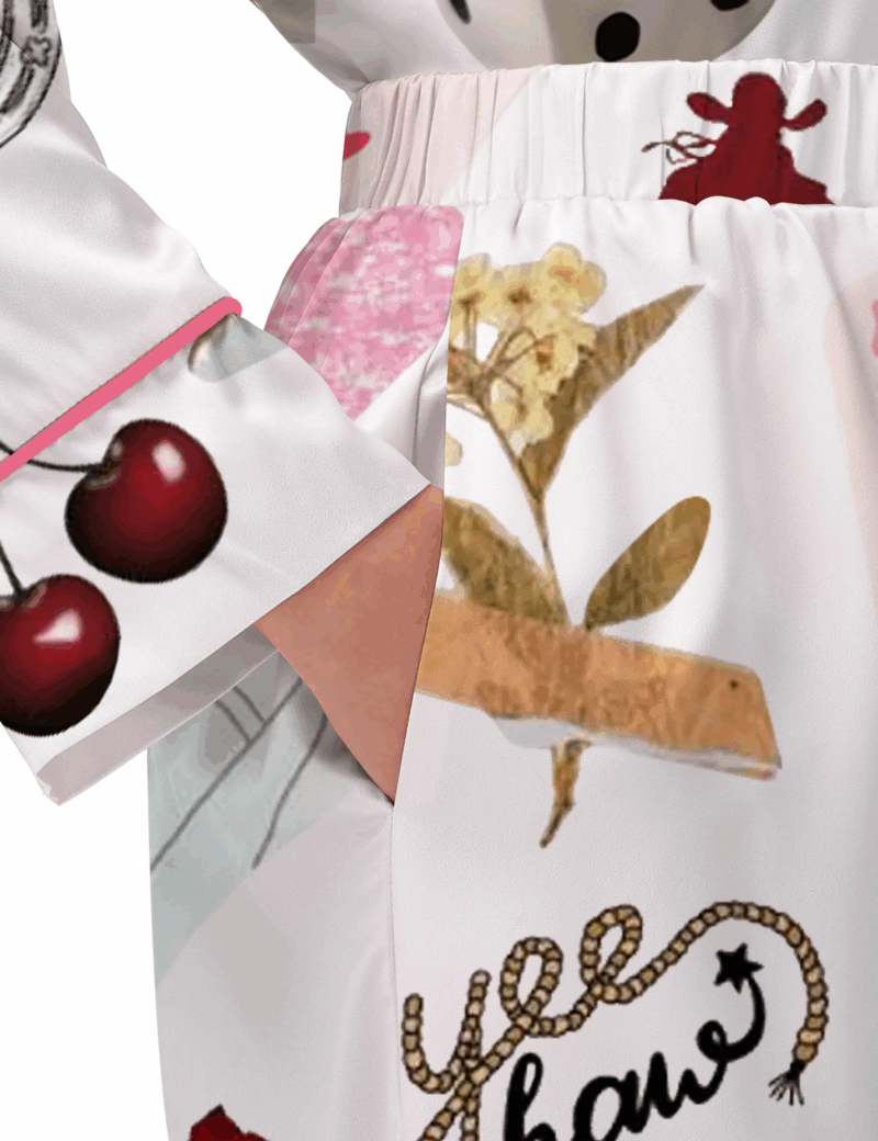 Western Cowgirl Glam Silk Satin Pajama Set For Women
