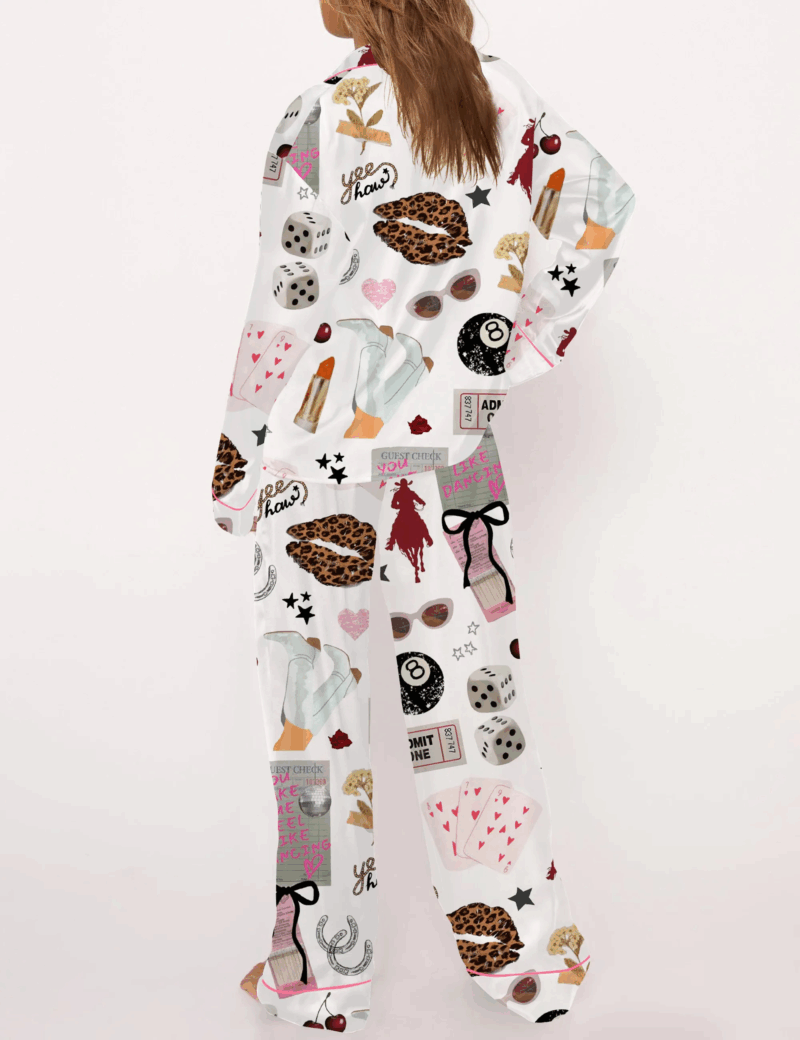 Western Cowgirl Glam Silk Satin Pajama Set For Women