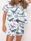Whales Ocean Conservation Themed Satin Pajama Set For Women