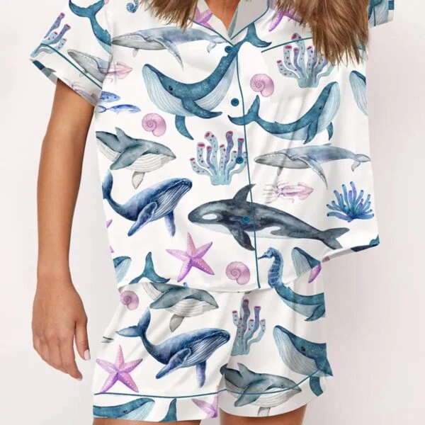 Whales Ocean Conservation Themed Satin Pajama Set For Women