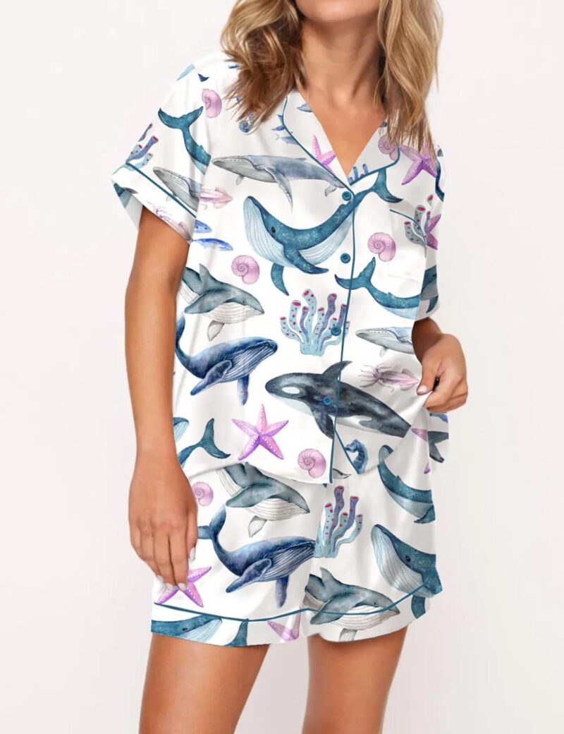Whales Ocean Conservation Themed Satin Pajama Set For Women