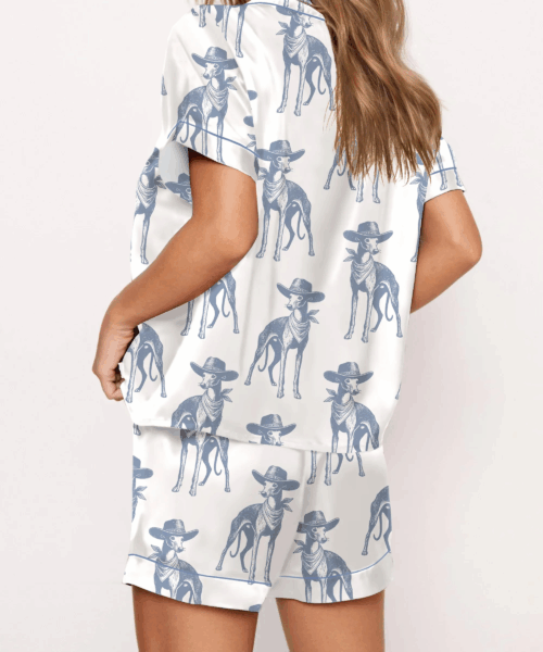 Whippet Dog Vintage Silk Satin Pajama Set For Women