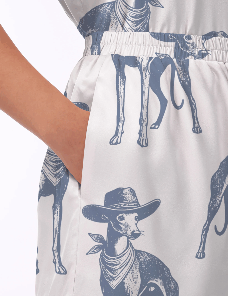 Whippet Dog Vintage Silk Satin Pajama Set For Women