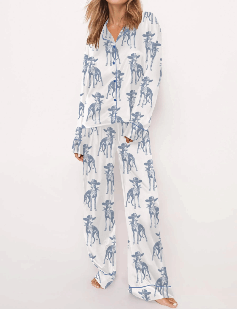 Whippet Dog Vintage Silk Satin Pajama Set For Women