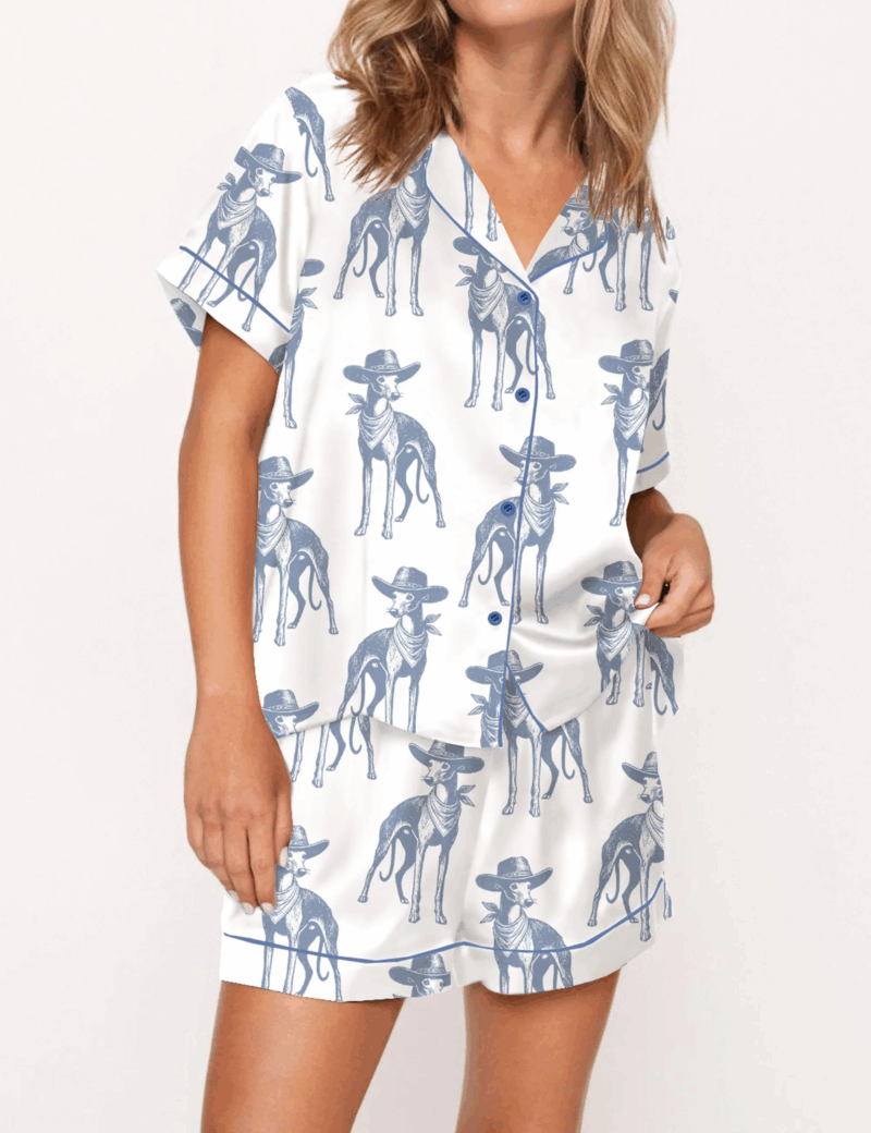 Whippet Dog Vintage Silk Satin Pajama Set For Women