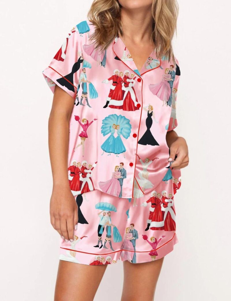 White Christmas Silk Satin Pajama Set For Women