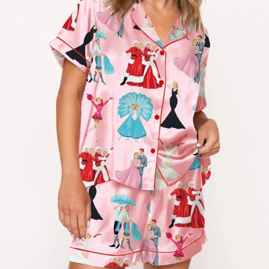 White Christmas Silk Satin Pajama Set For Women