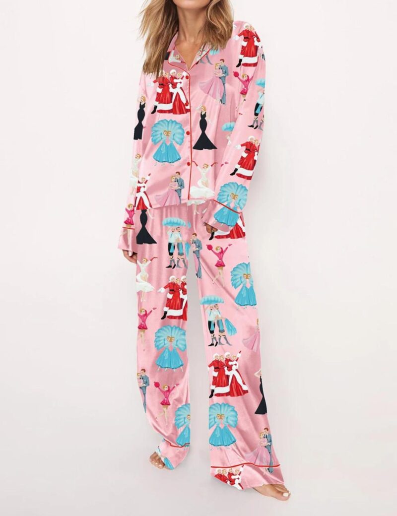 White Christmas Silk Satin Pajama Set For Women