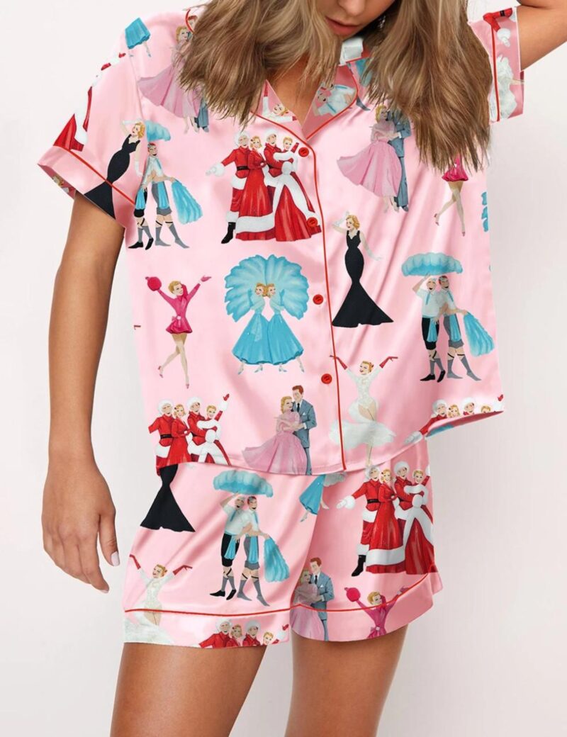 White Christmas Silk Satin Pajama Set For Women