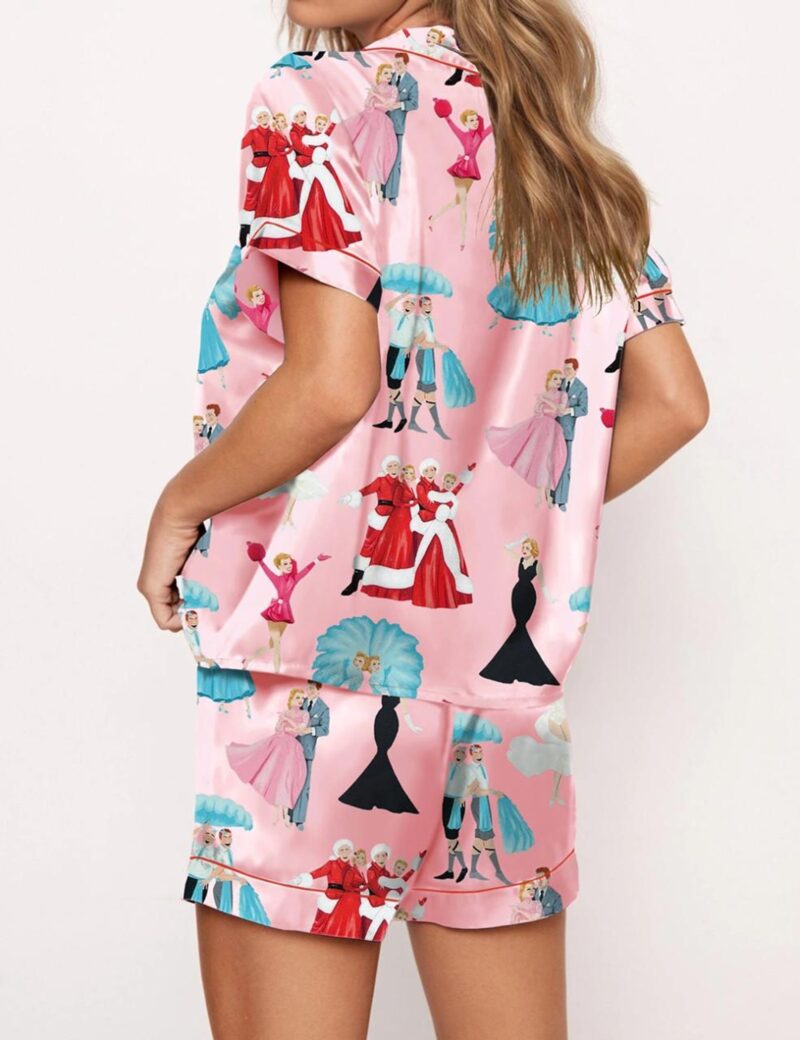 White Christmas Silk Satin Pajama Set For Women