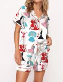 White Christmas Silk Satin Pajama Set For Women
