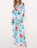 White Christmas Silk Satin Pajama Set For Women