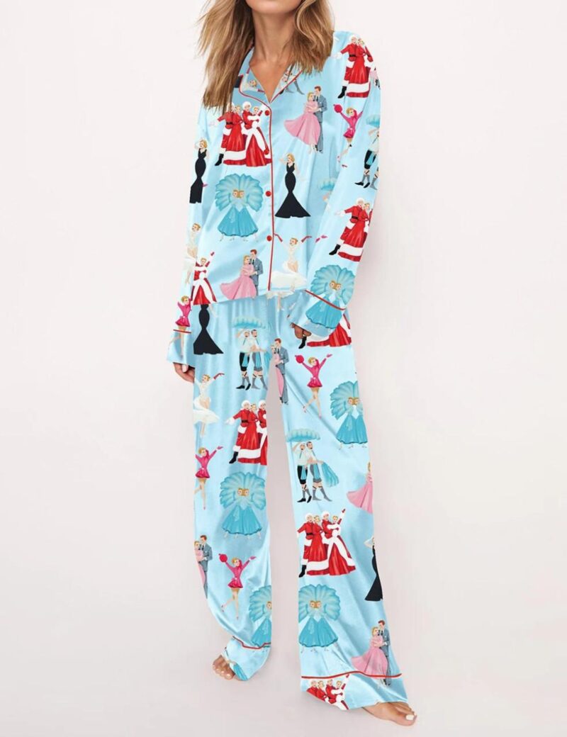 White Christmas Silk Satin Pajama Set For Women