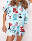 White Christmas Silk Satin Pajama Set For Women