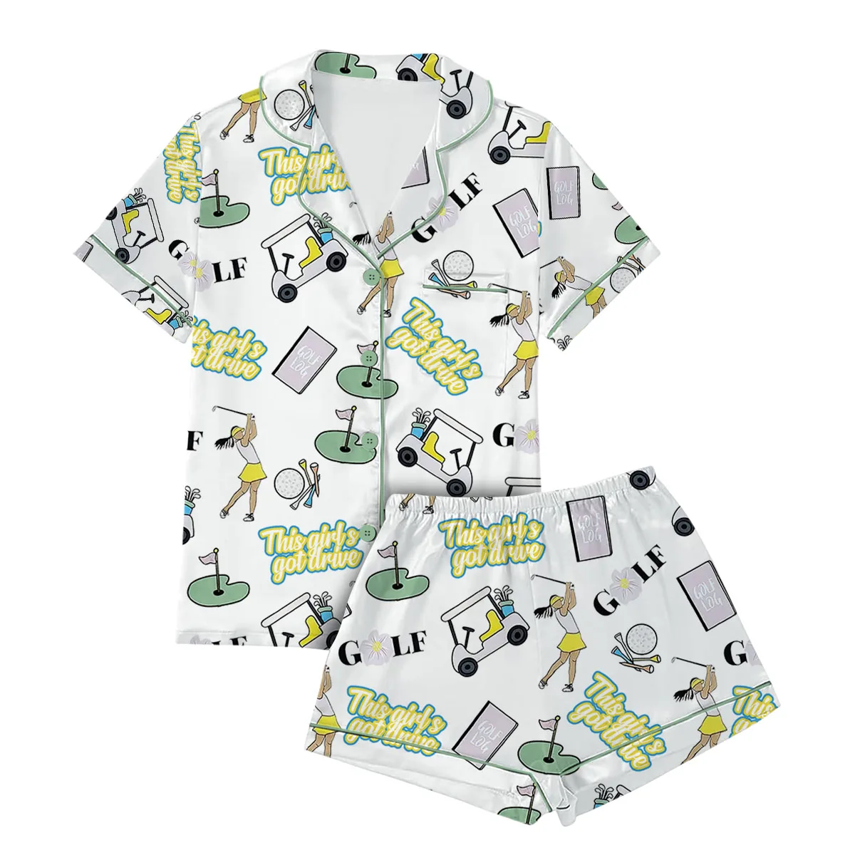 Women Goft Lovers Satin Pajamas Set For Women