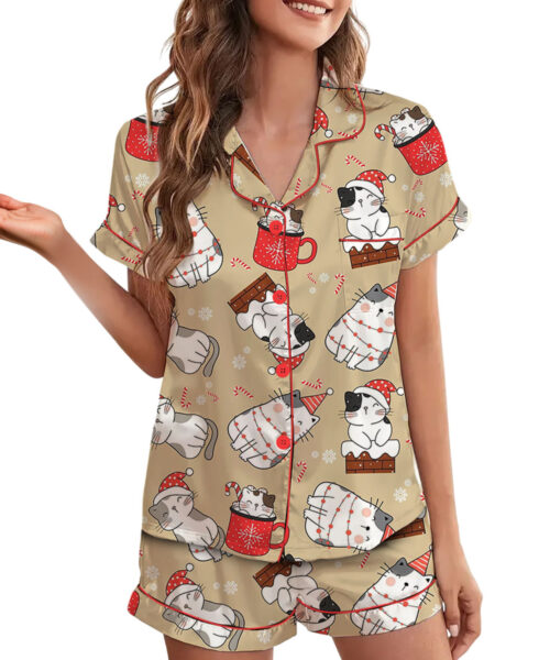 Women_s Christmas Cat Pajama Set For Women