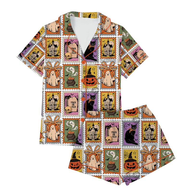 Women_s Halloween Cat Ghost Satin Pajama Set