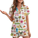 Women_s Hawaii Travel Short Sleeve Satin Pajama Set
