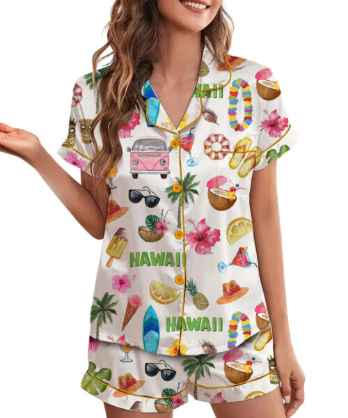Women_s Hawaii Travel Short Sleeve Satin Pajama Set