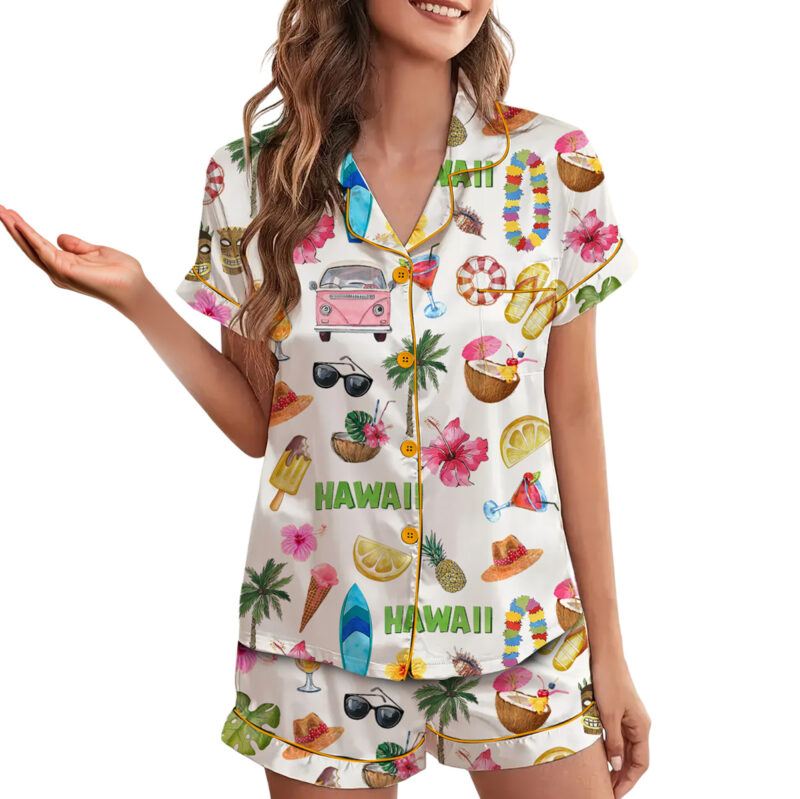 Women_s Hawaii Travel Short Sleeve Satin Pajama Set
