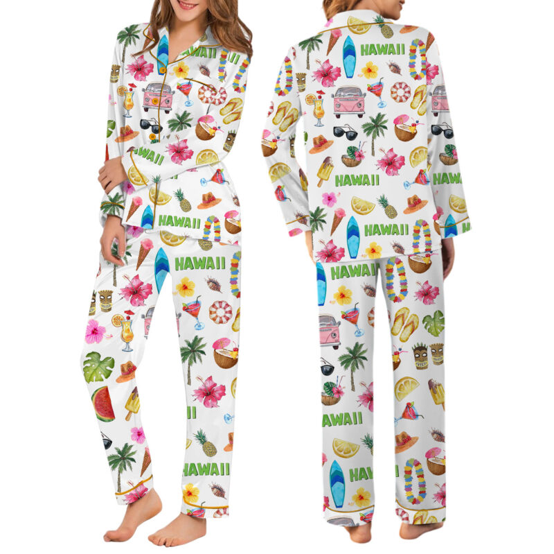 Women_s Hawaii Travel Short Sleeve Satin Pajama Set
