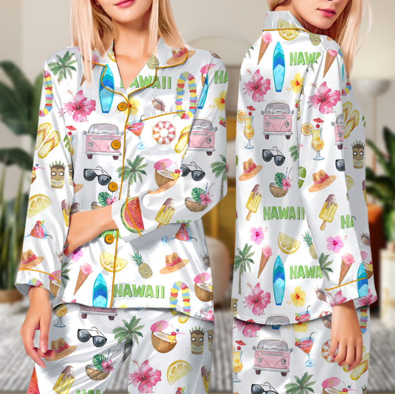Women_s Hawaii Travel Short Sleeve Satin Pajama Set