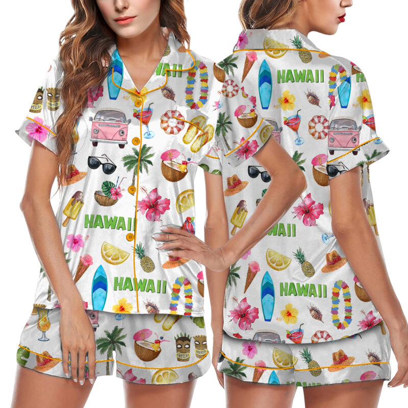 Women_s Hawaii Travel Short Sleeve Satin Pajama Set