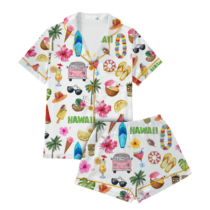 Women_s Hawaii Travel Short Sleeve Satin Pajama Set