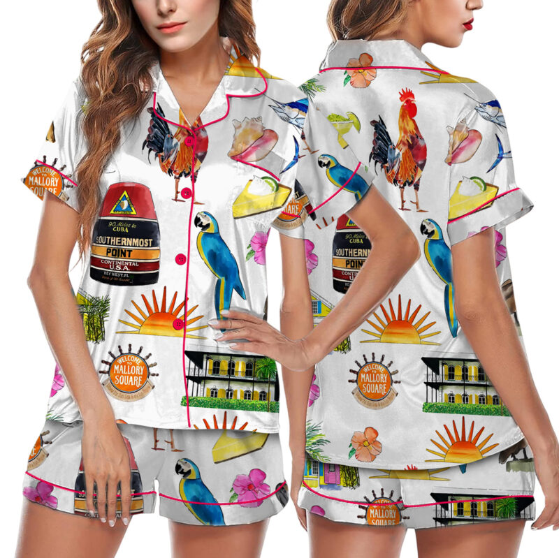 Women_s Key West Florida Travel Satin Pajamas Set