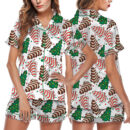 Womens Christmas Tree Cake Satin Pajamas Set