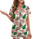 Womens Christmas Tree Cake Satin Pajamas Set