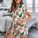Womens Christmas Tree Cake Satin Pajamas Set