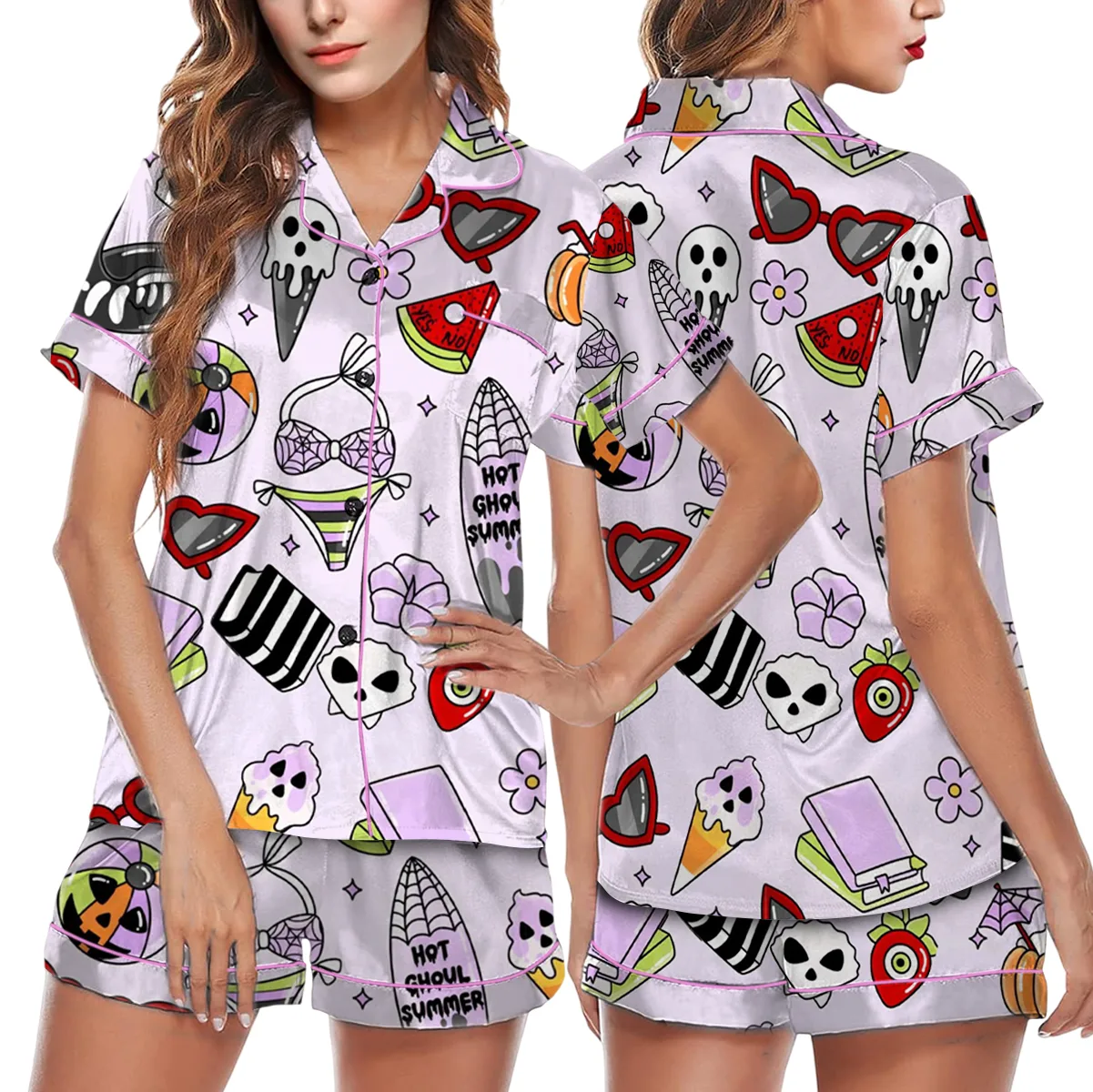 Women&rsquo;s Funny Halloween Satin Pajamas Set For Women