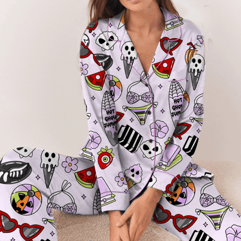 Women’s Funny Halloween Satin Pajamas Set For Women