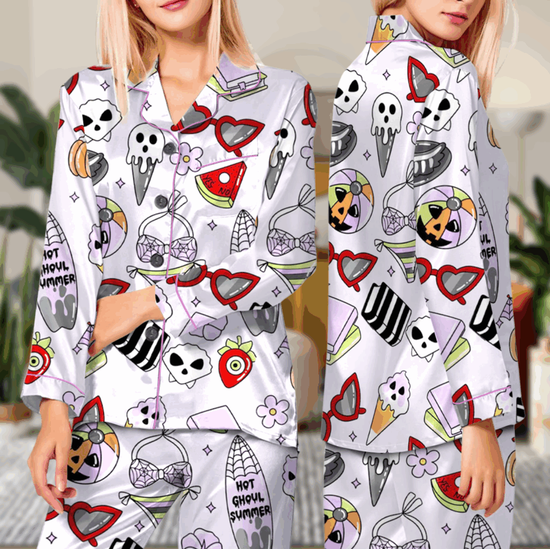 Women’s Funny Halloween Satin Pajamas Set For Women