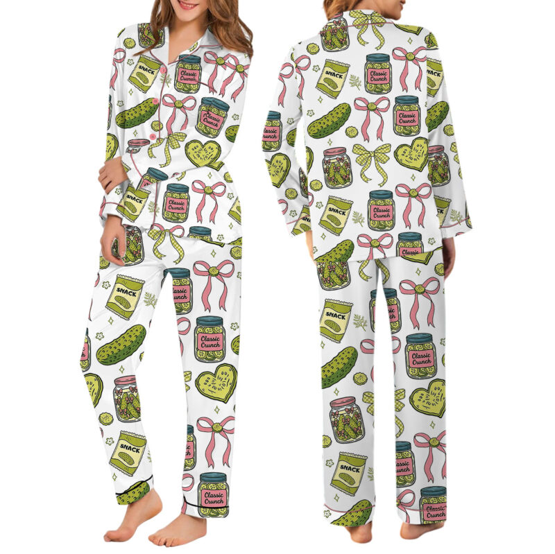 Women's Pickle Print Satin Pajamas Set