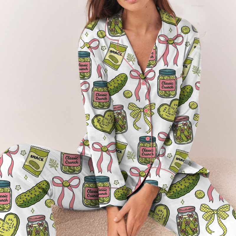 Women's Pickle Print Satin Pajamas Set