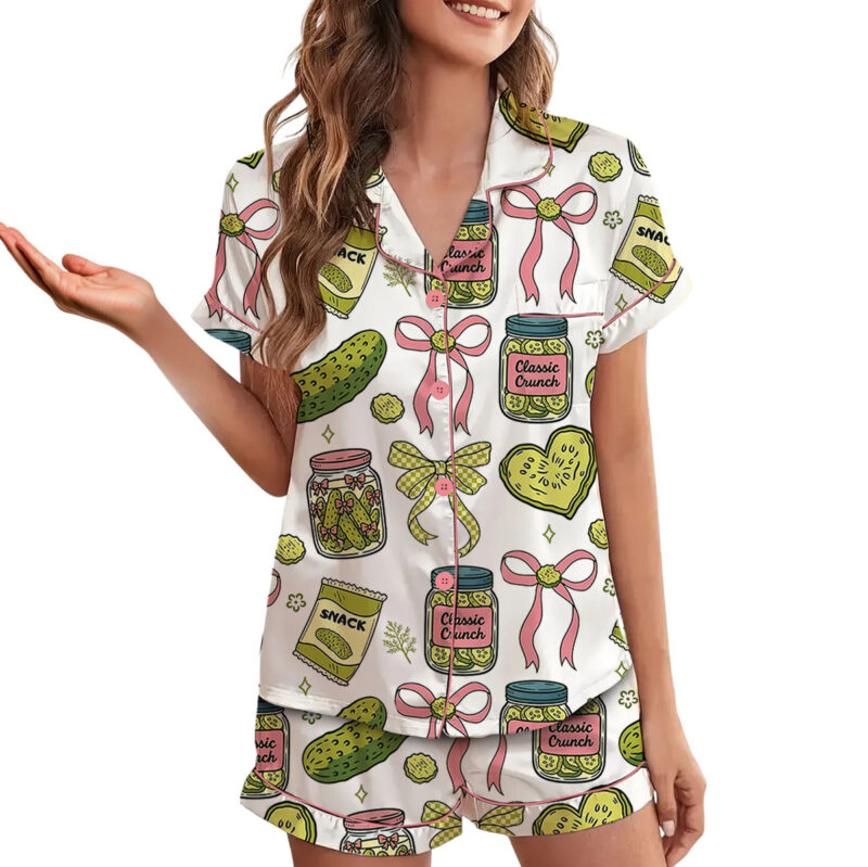 Women's Pickle Print Satin Pajamas Set