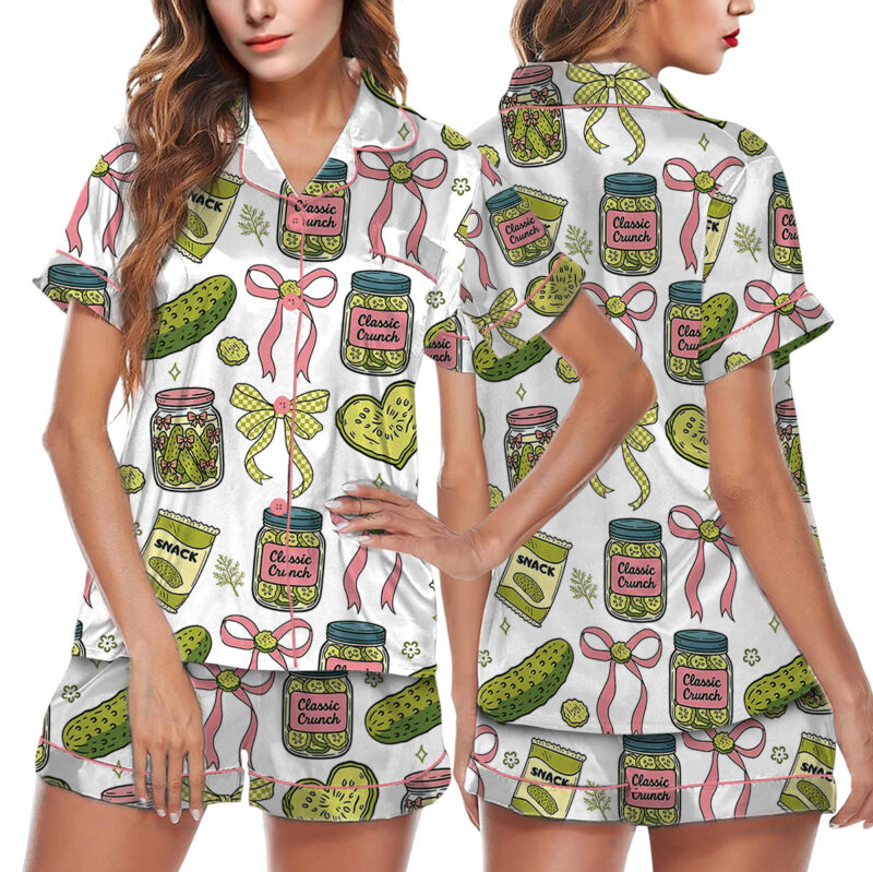 Women's Pickle Print Satin Pajamas Set