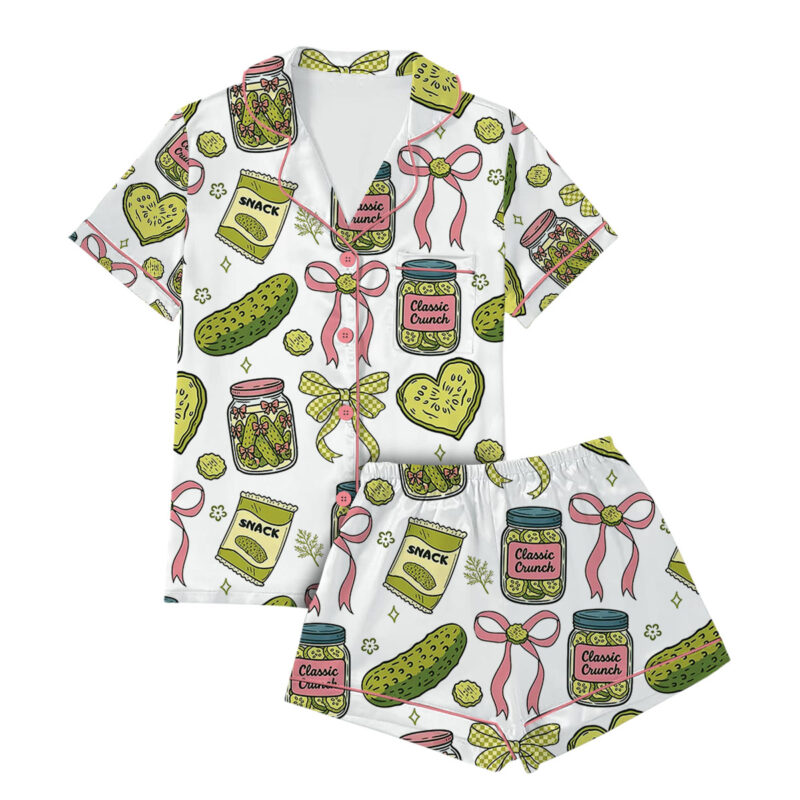 Women's Pickle Print Satin Pajamas Set