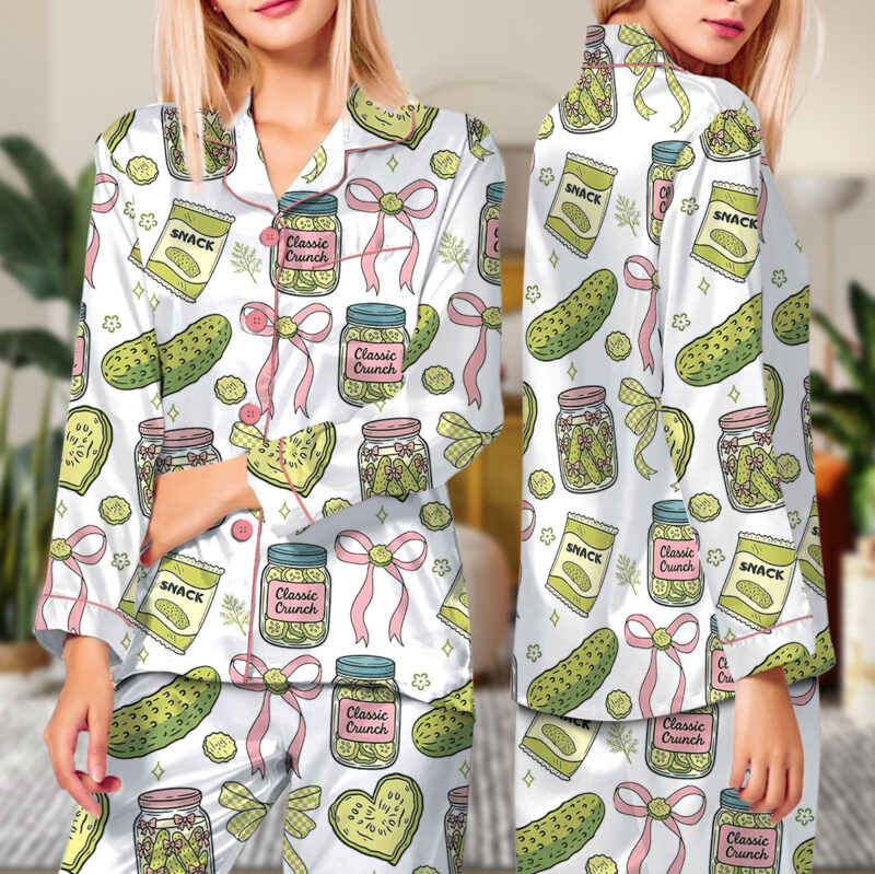 Women's Pickle Print Satin Pajamas Set