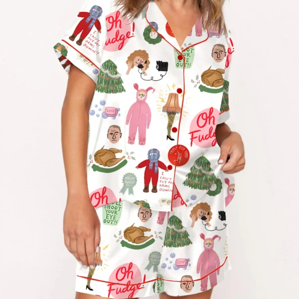 Christmas Story Silk Satin Pajama Set For Women