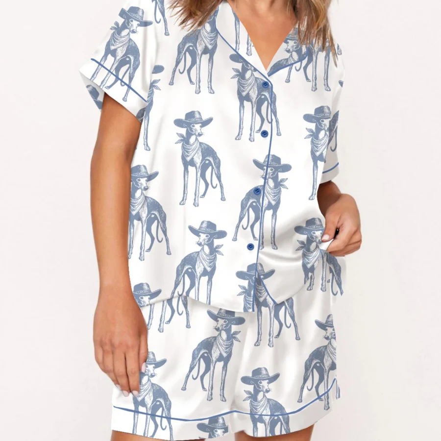 Whippet Dog Vintage Silk Satin Pajama Set For Women