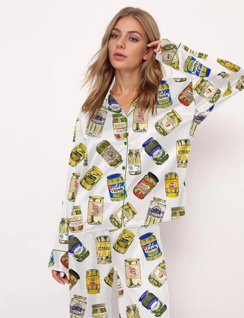 Vintage Canned Pickles Silk Satin Pajama Set For Women