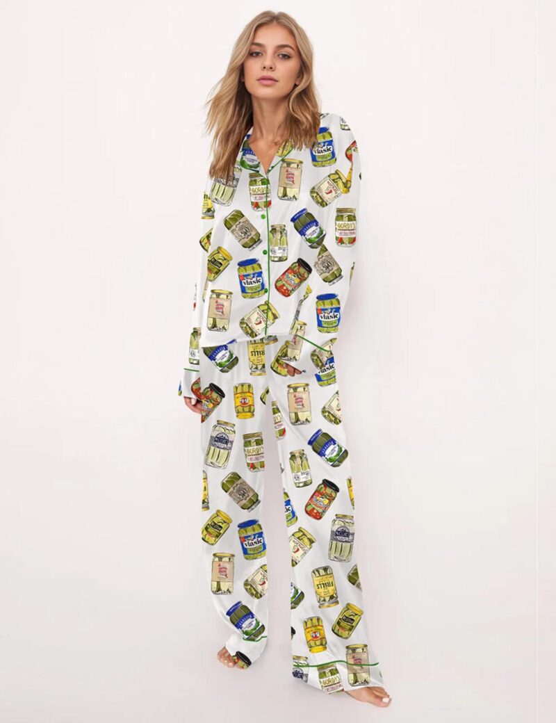 Vintage Canned Pickles Silk Satin Pajama Set For Women